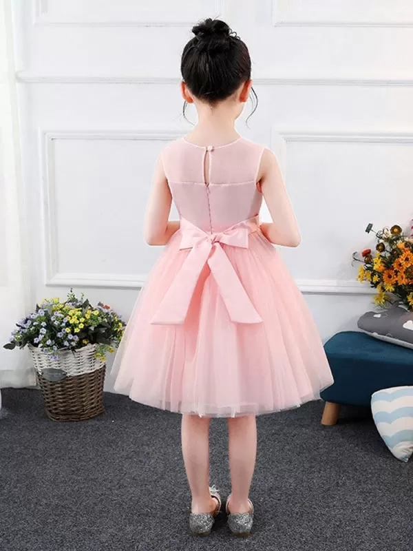 Tulle Floral Flower Girl Dresses Sleeveless Embroidered Kids Party Dresses