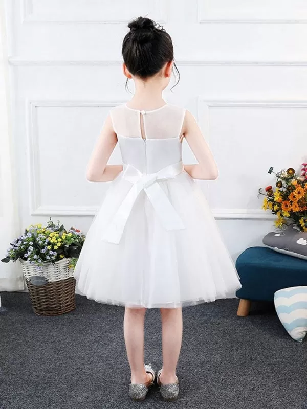 Tulle Floral Flower Girl Dresses Sleeveless Embroidered Kids Party Dresses