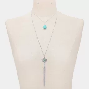 Turquoise and Silver Layered Pendant Necklace