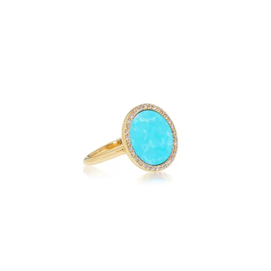 Turquoise Inlay, Gold & Diamond Perimeter Ring