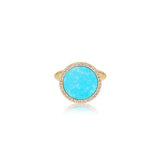 Turquoise Inlay, Gold & Diamond Perimeter Ring