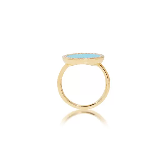 Turquoise Inlay, Gold & Diamond Perimeter Ring