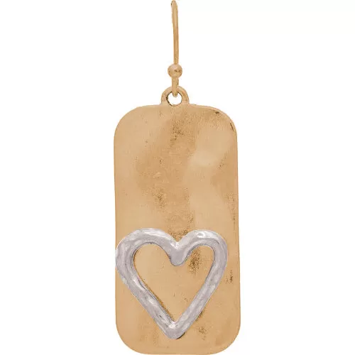 Two Toned Rectangle Bar Heart Earrings