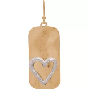 Two Toned Rectangle Bar Heart Earrings