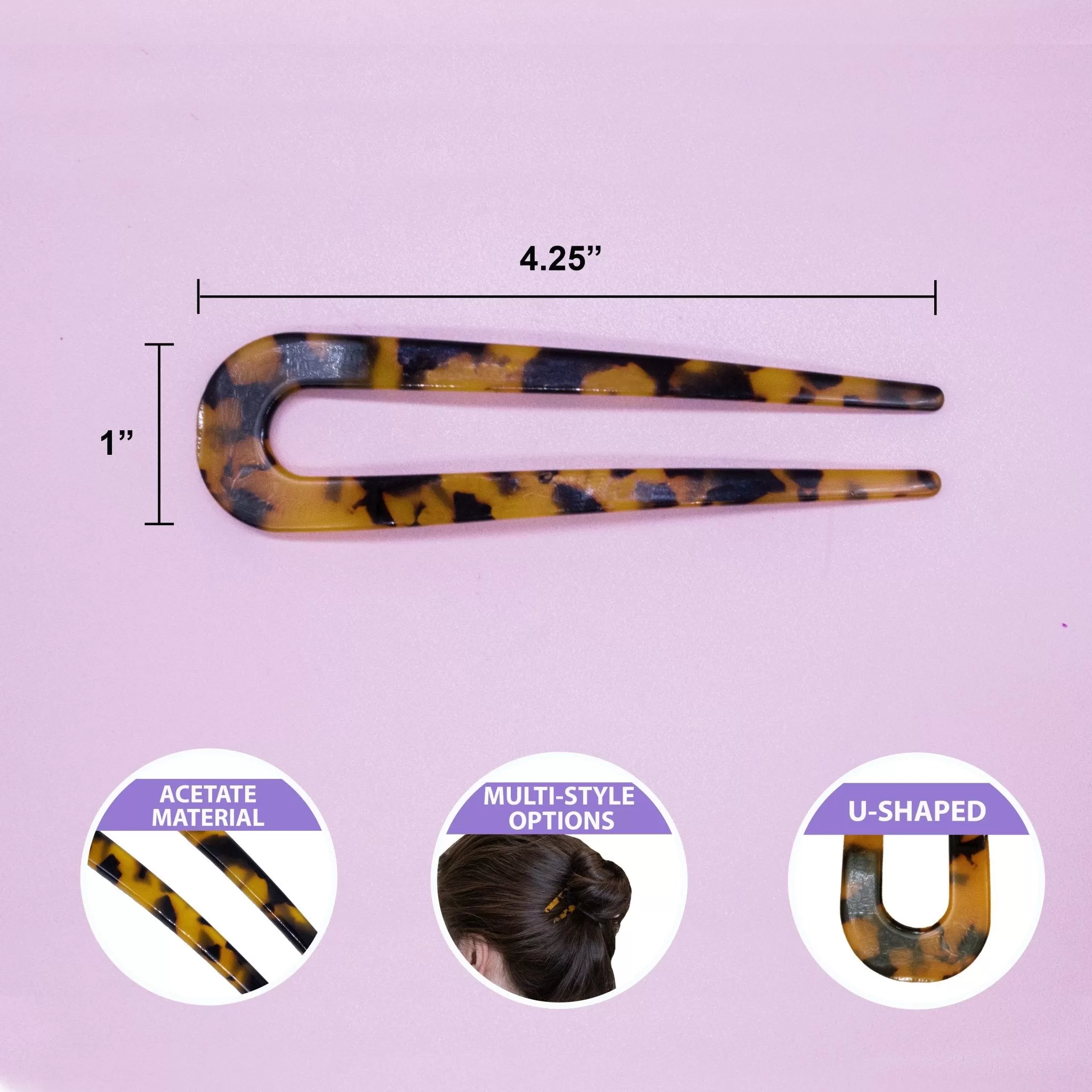 U Shaped French Hair Pin -Tortoise Shell