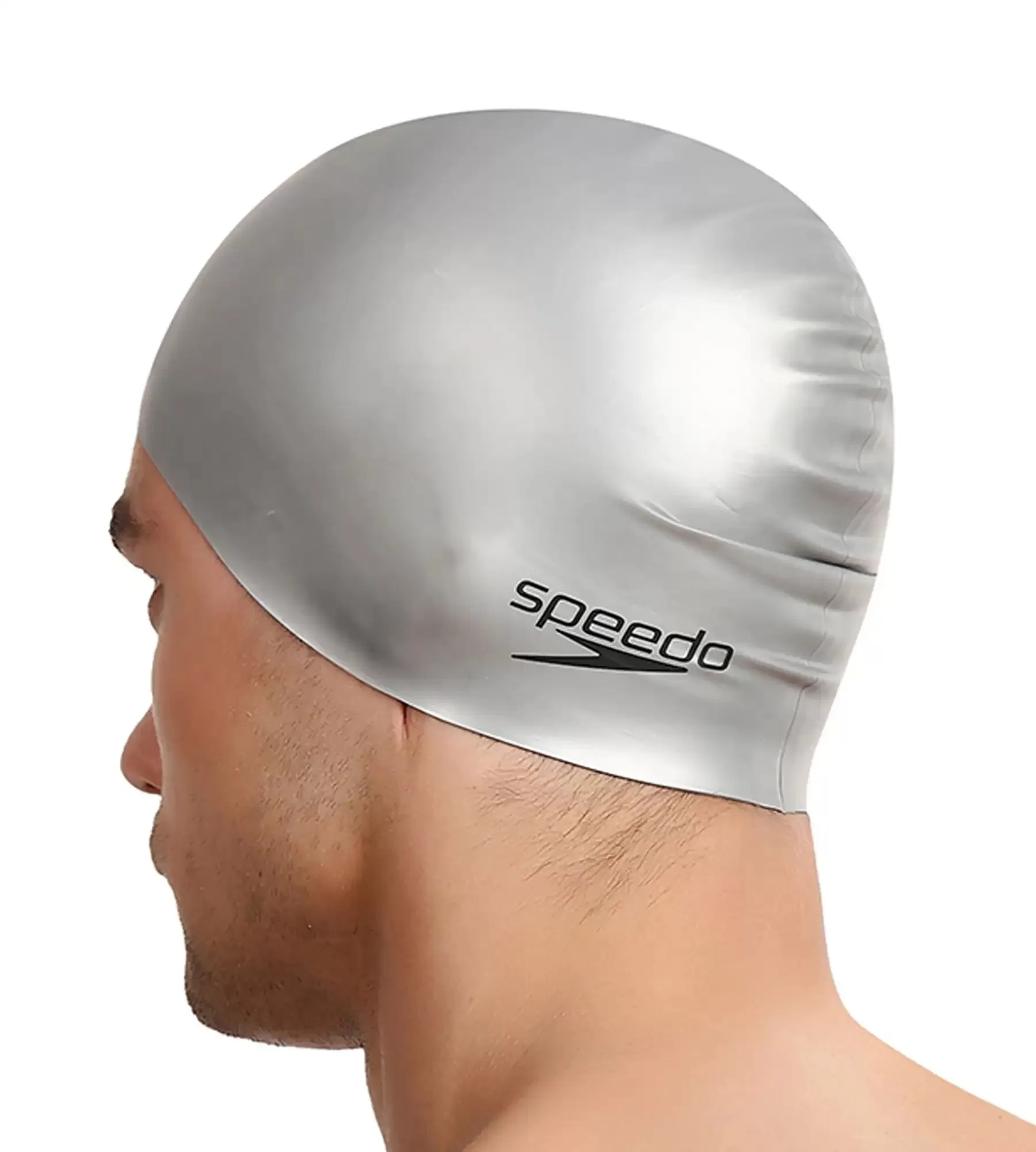 Unisex Adult Flat Silicone Swim Cap - Silver