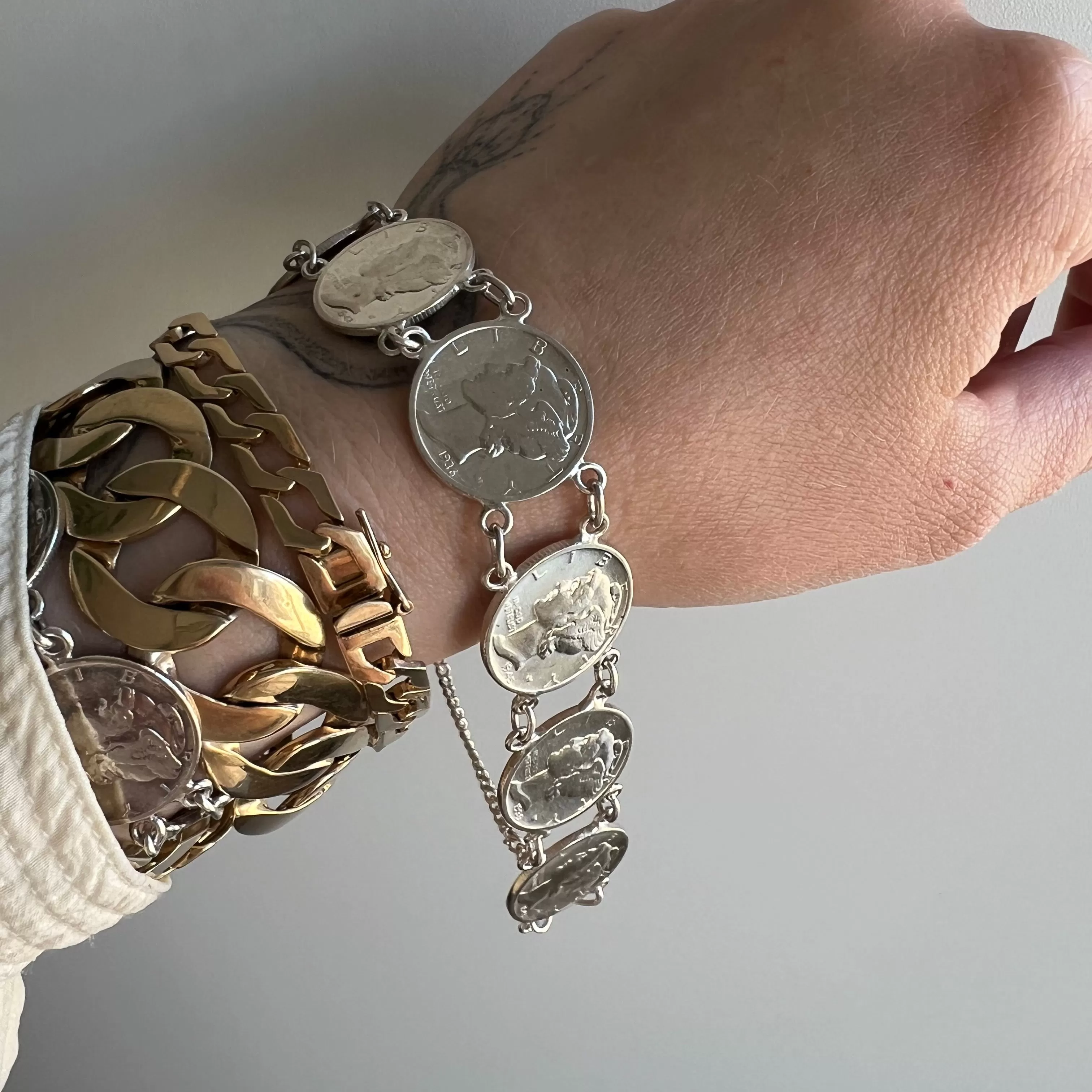 V I N T A G E // Mercury line up / 900 and sterling silver dime link bracelet / 7.5