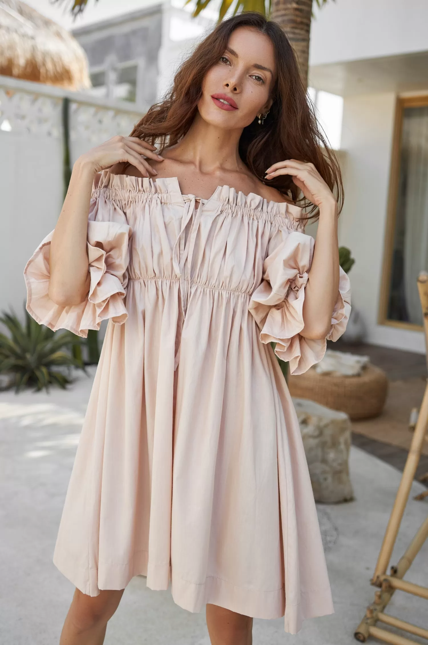 Vacay Off Shoulder Cotton Mini Dress