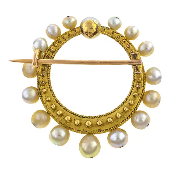 Victorian Etruscan Revival Pearl Brooch