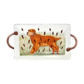 Vietri Wildlife Hunting Dog Handled Rectangular Platter