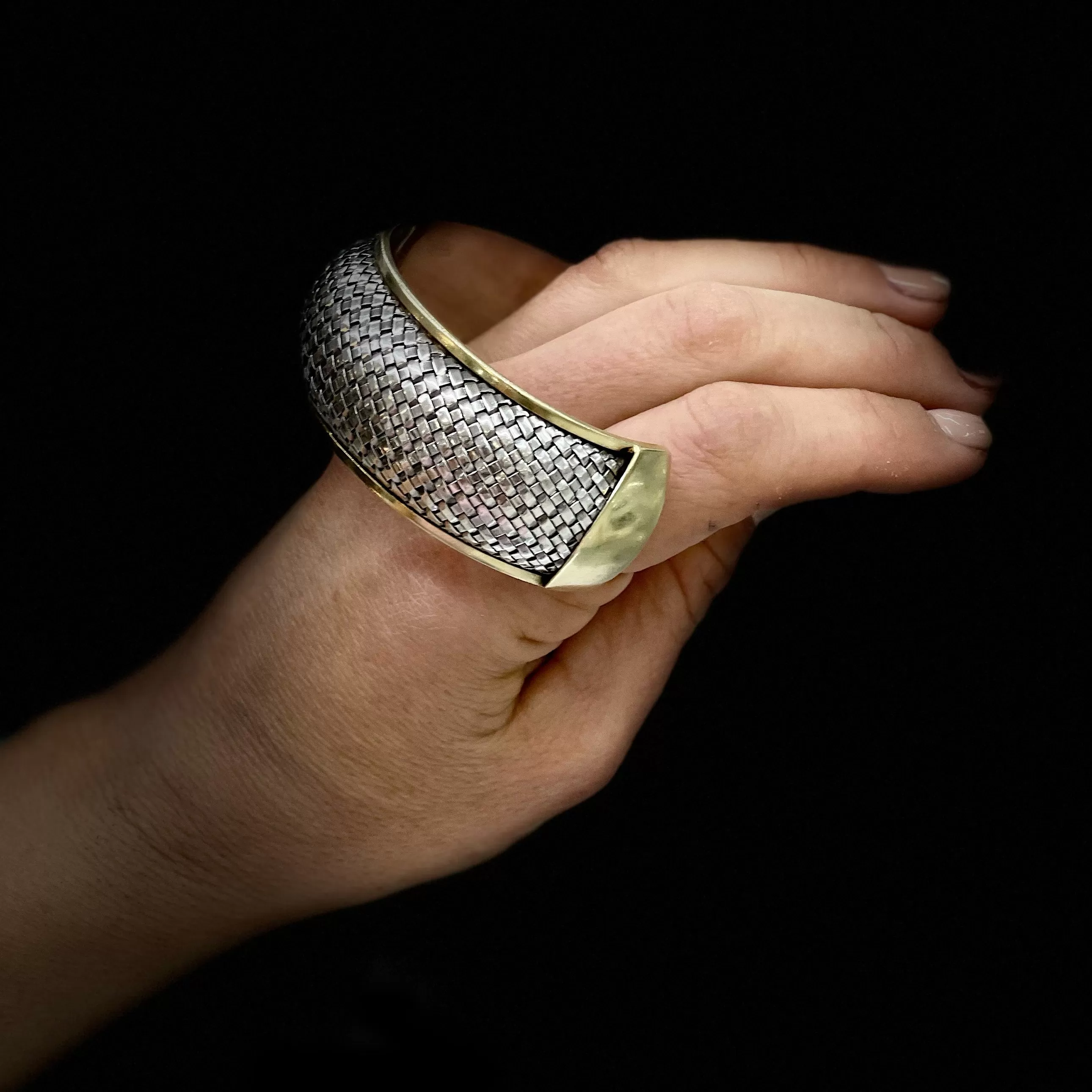 Vintage Ladies Sterling Silver And 14K Yellow Gold Cuff Bracelet