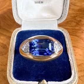 Vintage Octagonal Sapphire & Diamond Ring, No-Heat