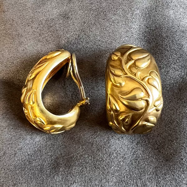 Vintage Vine Motif Gold Hoop Earrings