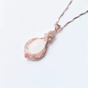 Water Drop Shaped Jade Pendant Rose Gold Color Necklace