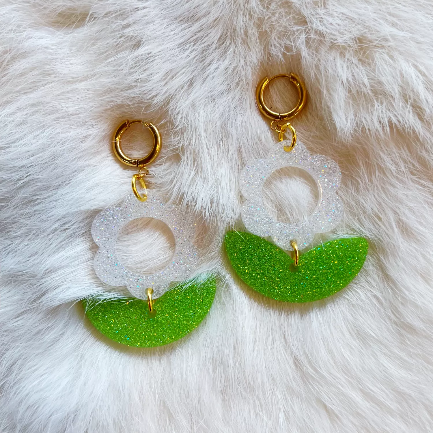 White and Chartreuse Julie Earrings