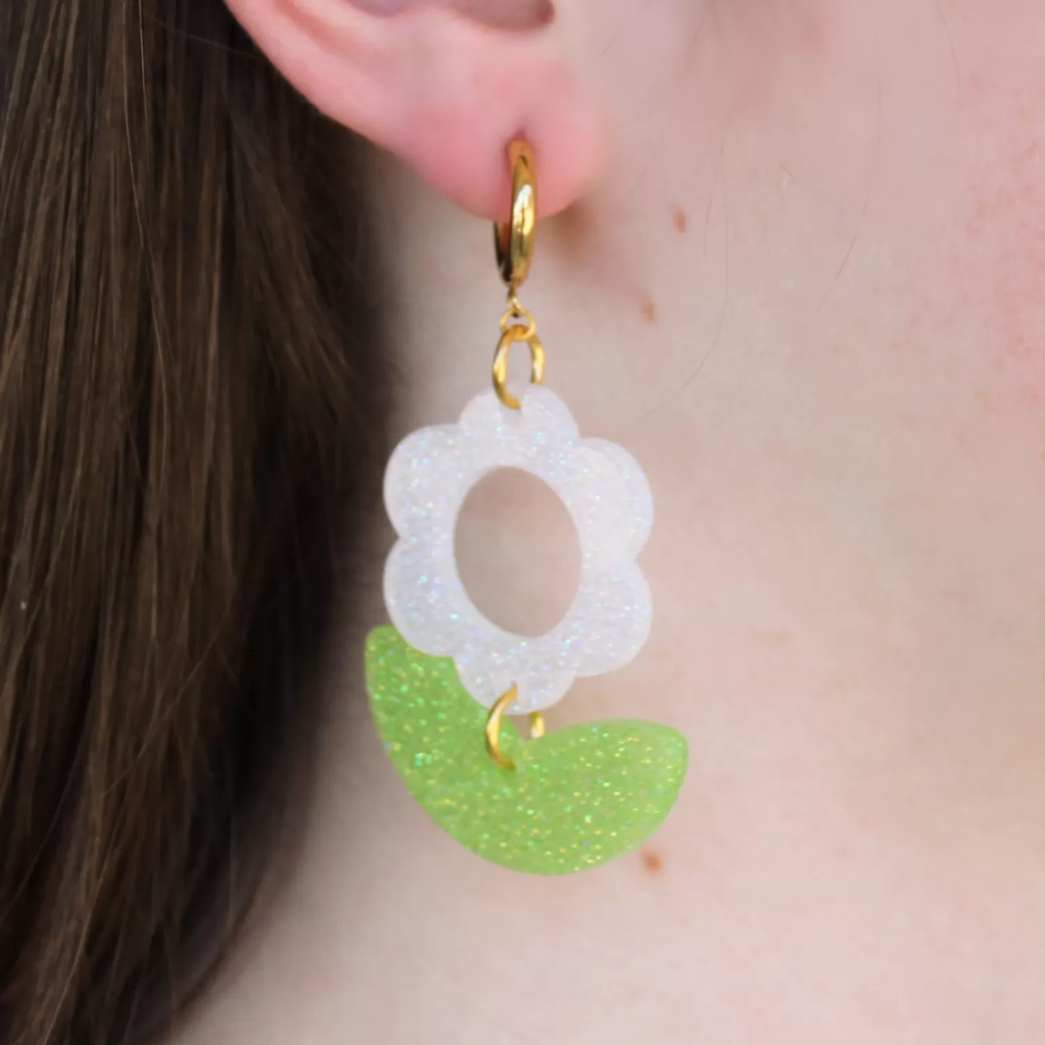 White and Chartreuse Julie Earrings