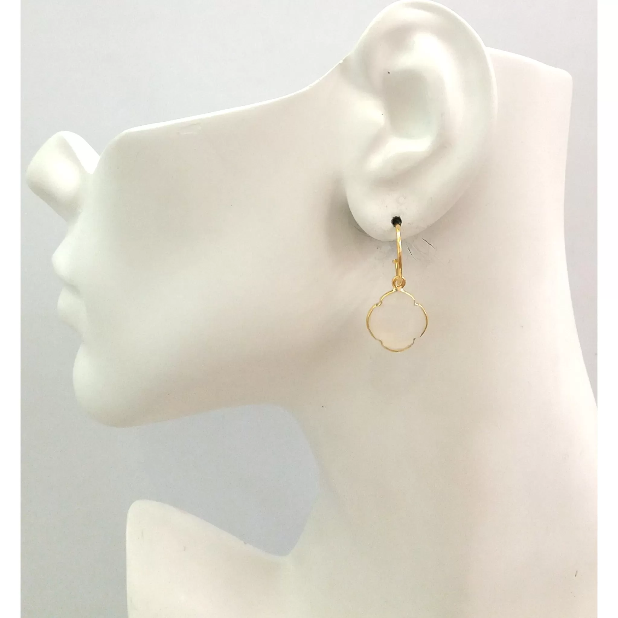 White Chalcedony Single Drop Hoop Earrings (stud closure)