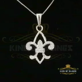 White Fleur de Lis Shape Sterling Silver Pendant with 0.78ct Cubic Zirconia