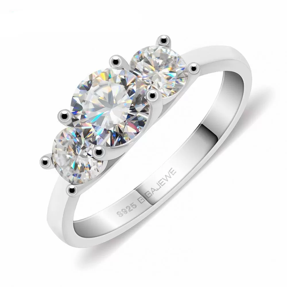 White Gold Plated 3 Stone Moissanite Ring 1.15ct (multiple colors)