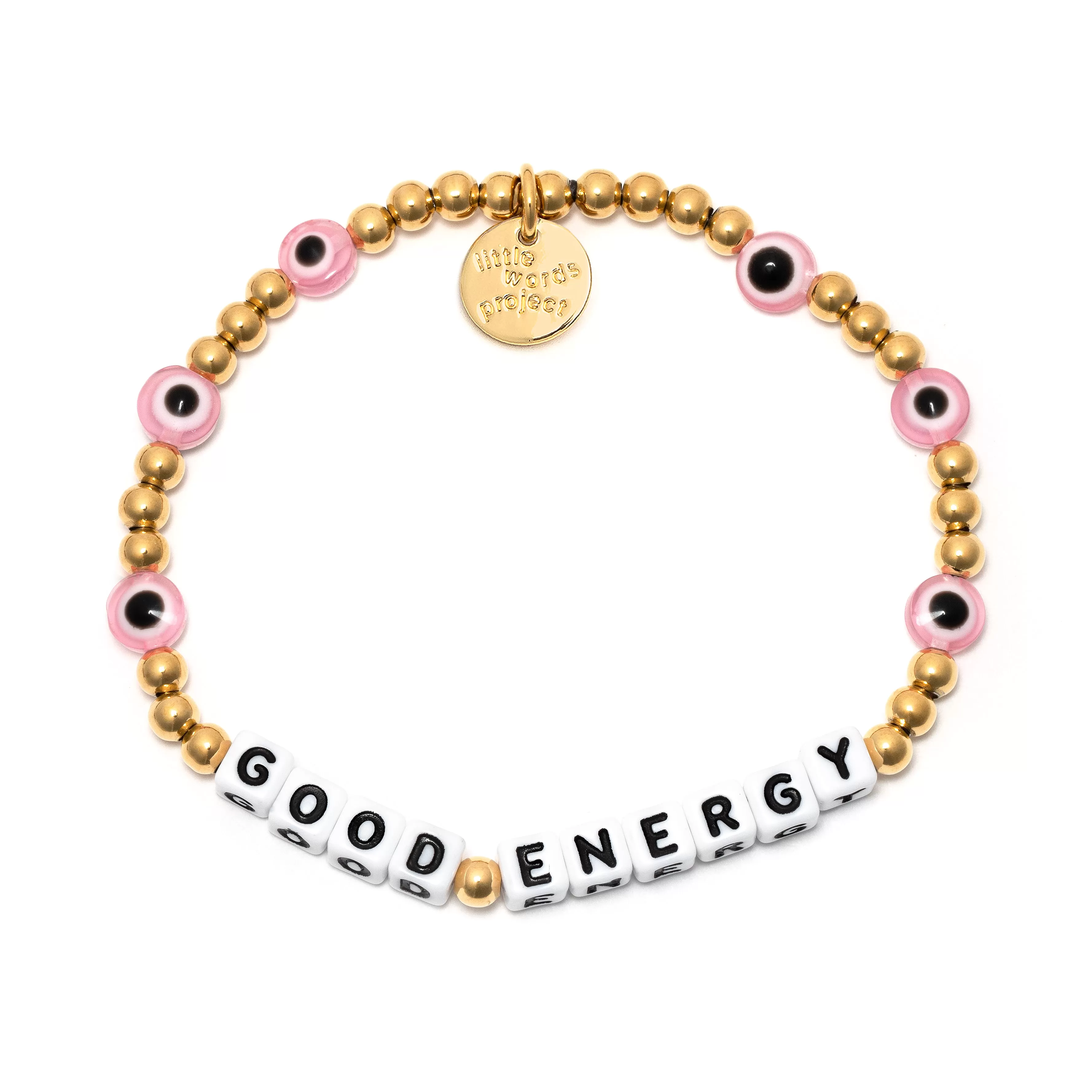 White Good Energy Protected Little Words Project Waterproof Gold Trackable Bracelet S/M