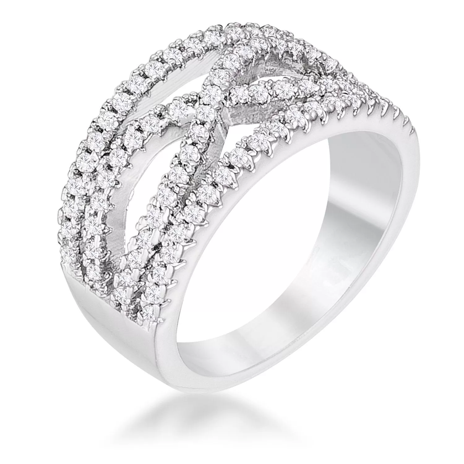 WildKlass .4Ct Rhodium Plated Classic Twist Wide CZ Ring