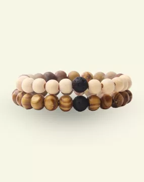 Wood and Lava Stone Aromatherapy Bracelet Diffuser 2 Pack