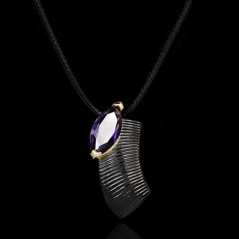 Zircon Geometric Stripes Two Tone Necklace